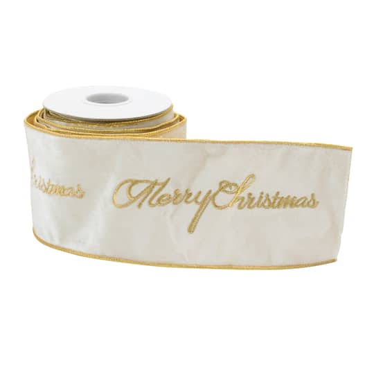 4" x 5yd. Embroidered Merry Christmas Wired Ribbon